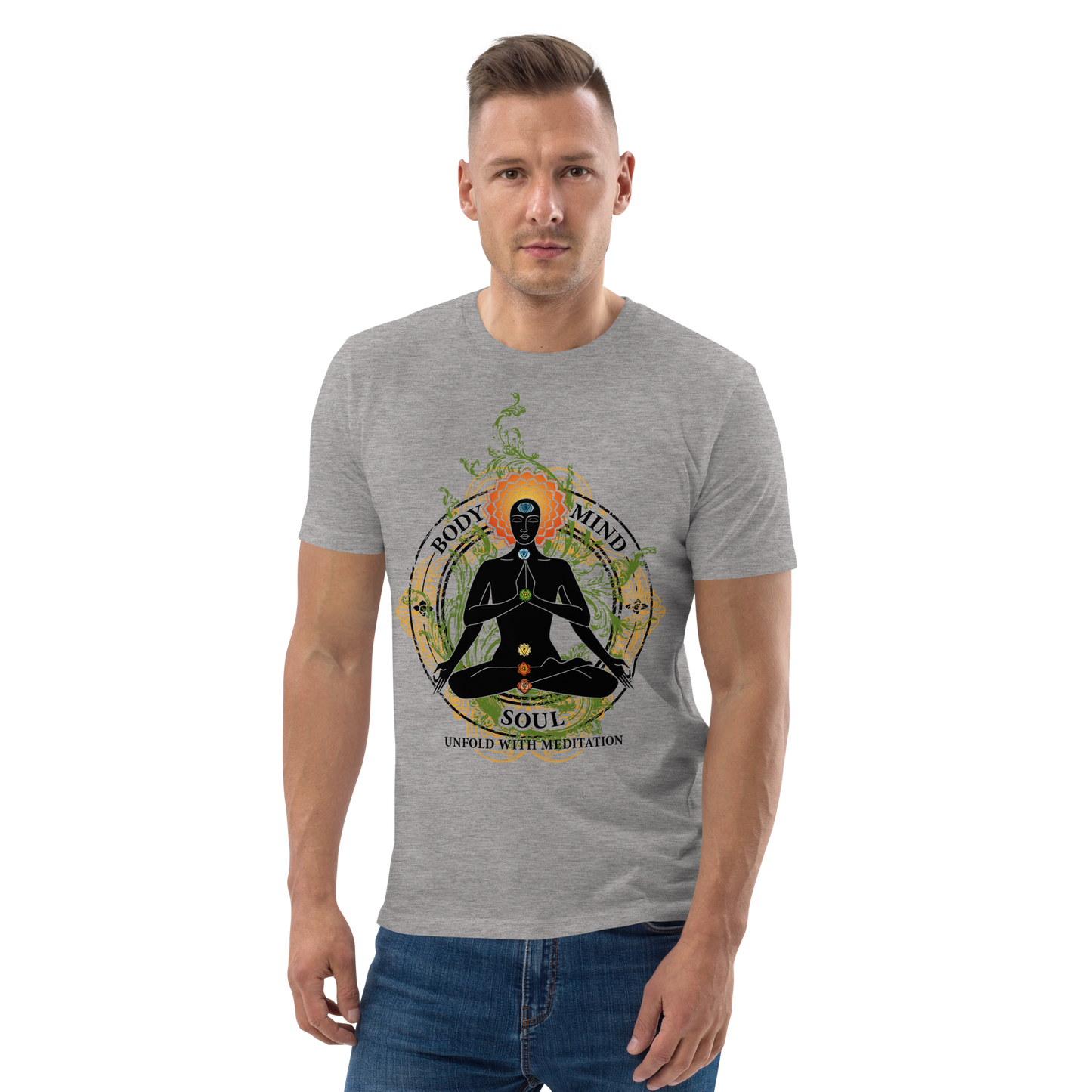 Unisex organic cotton t-shirt : Yoga Body Mind & Soul