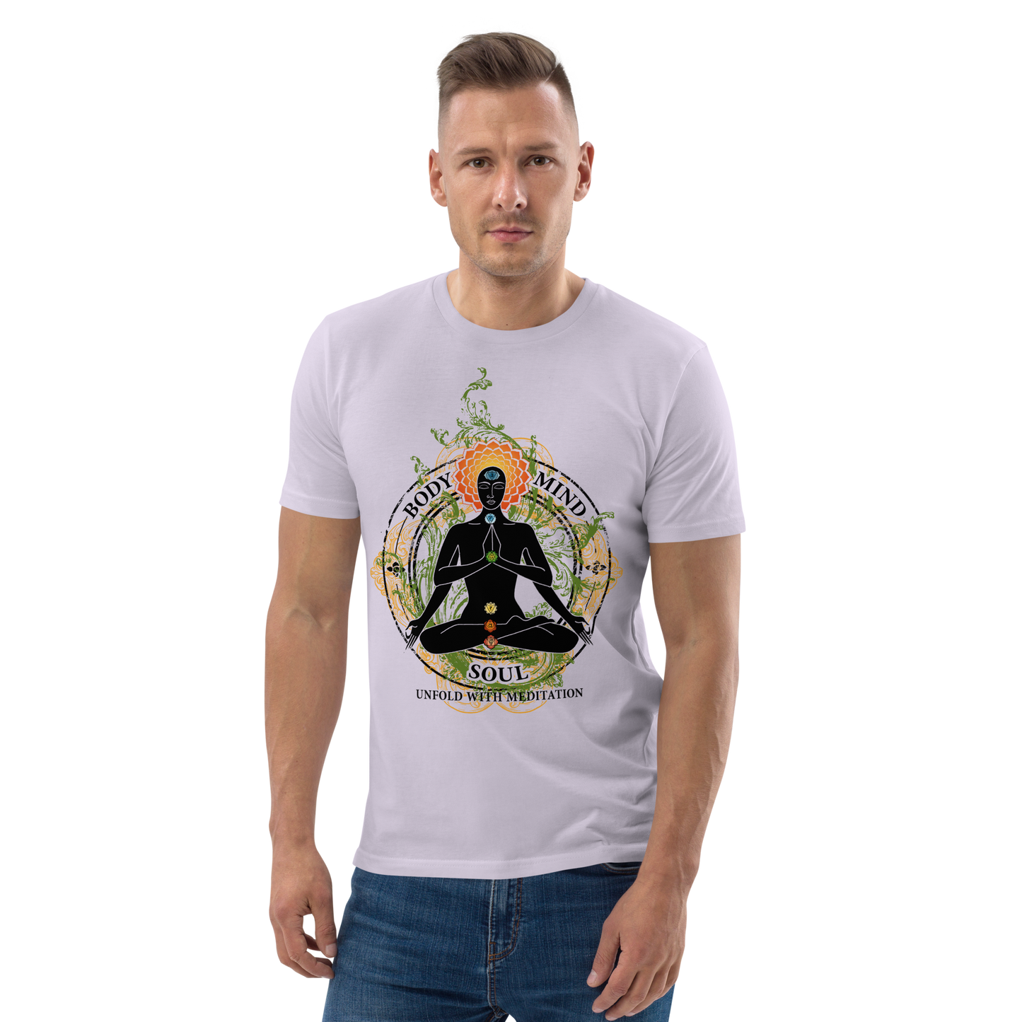 Unisex organic cotton t-shirt : Yoga Body Mind & Soul