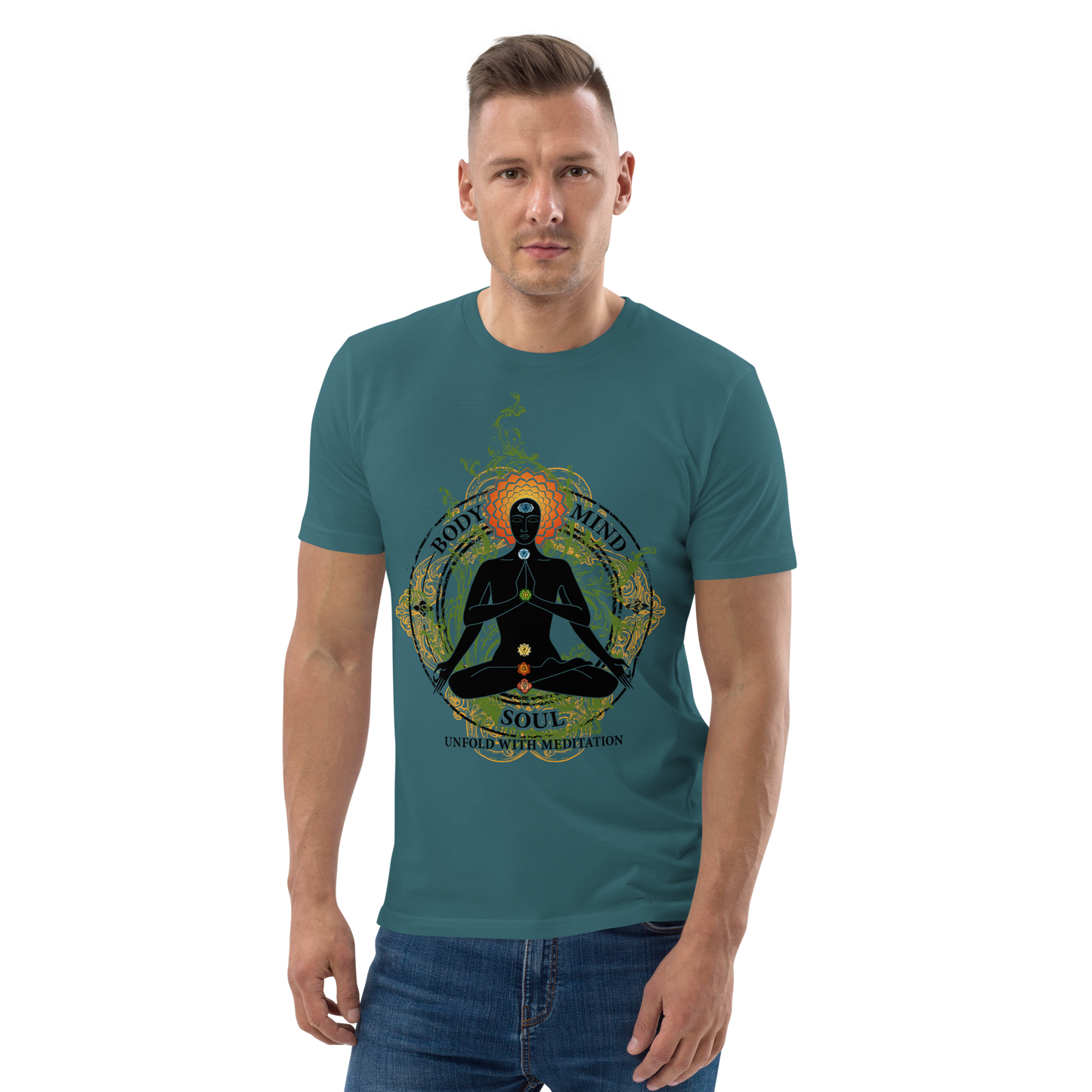 Unisex organic cotton t-shirt : Yoga Body Mind & Soul